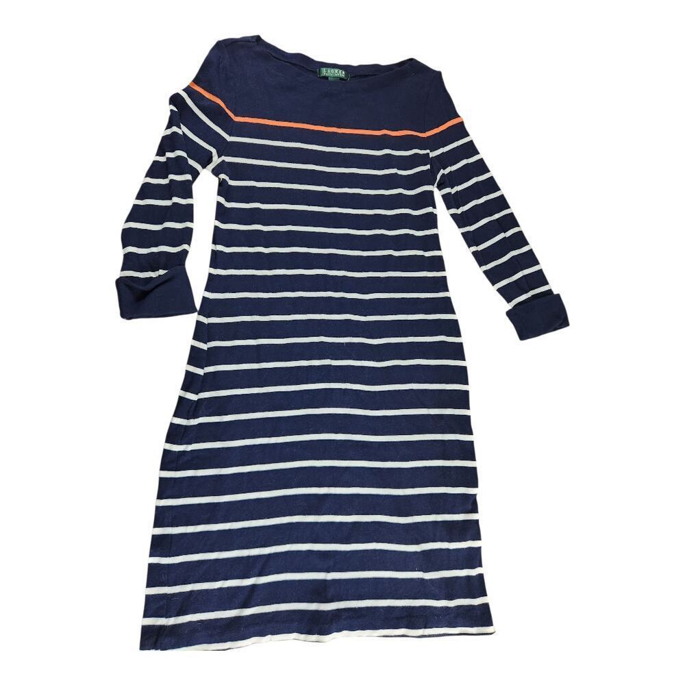 Lauren Ralph Lauren Womens sheath dress cotton long sleeve stripes sz large blue